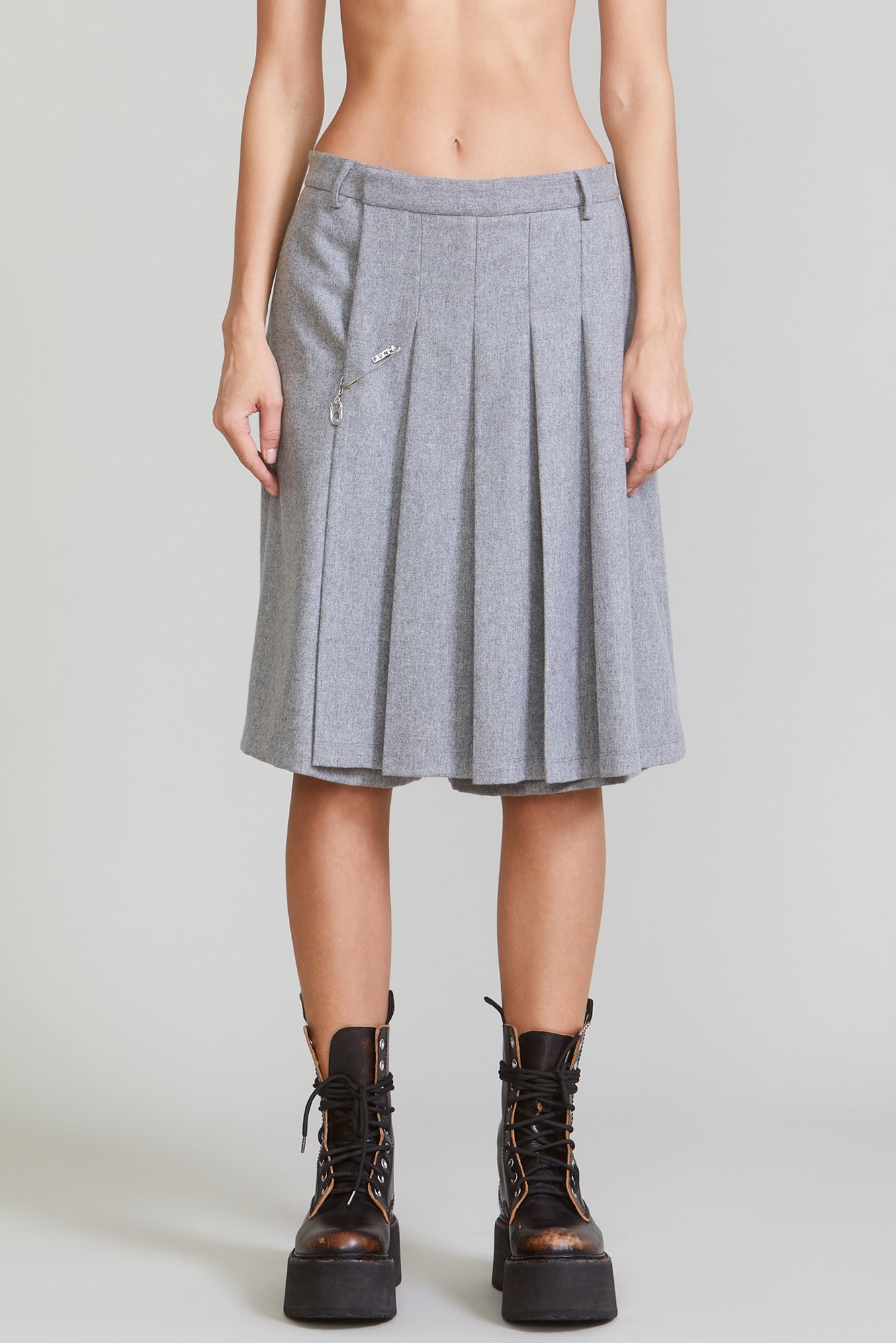 Tailored Pleated Skort - Light Grey - R13