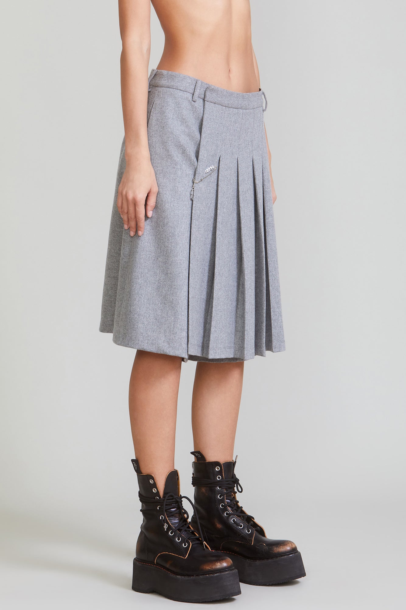 Tailored Pleated Skort - Light Grey - R13