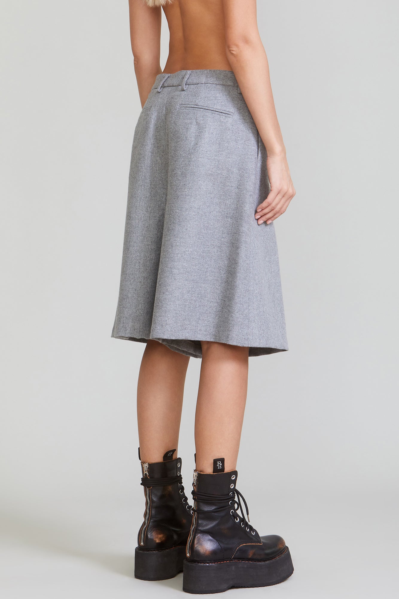 Tailored Pleated Skort - Light Grey - R13