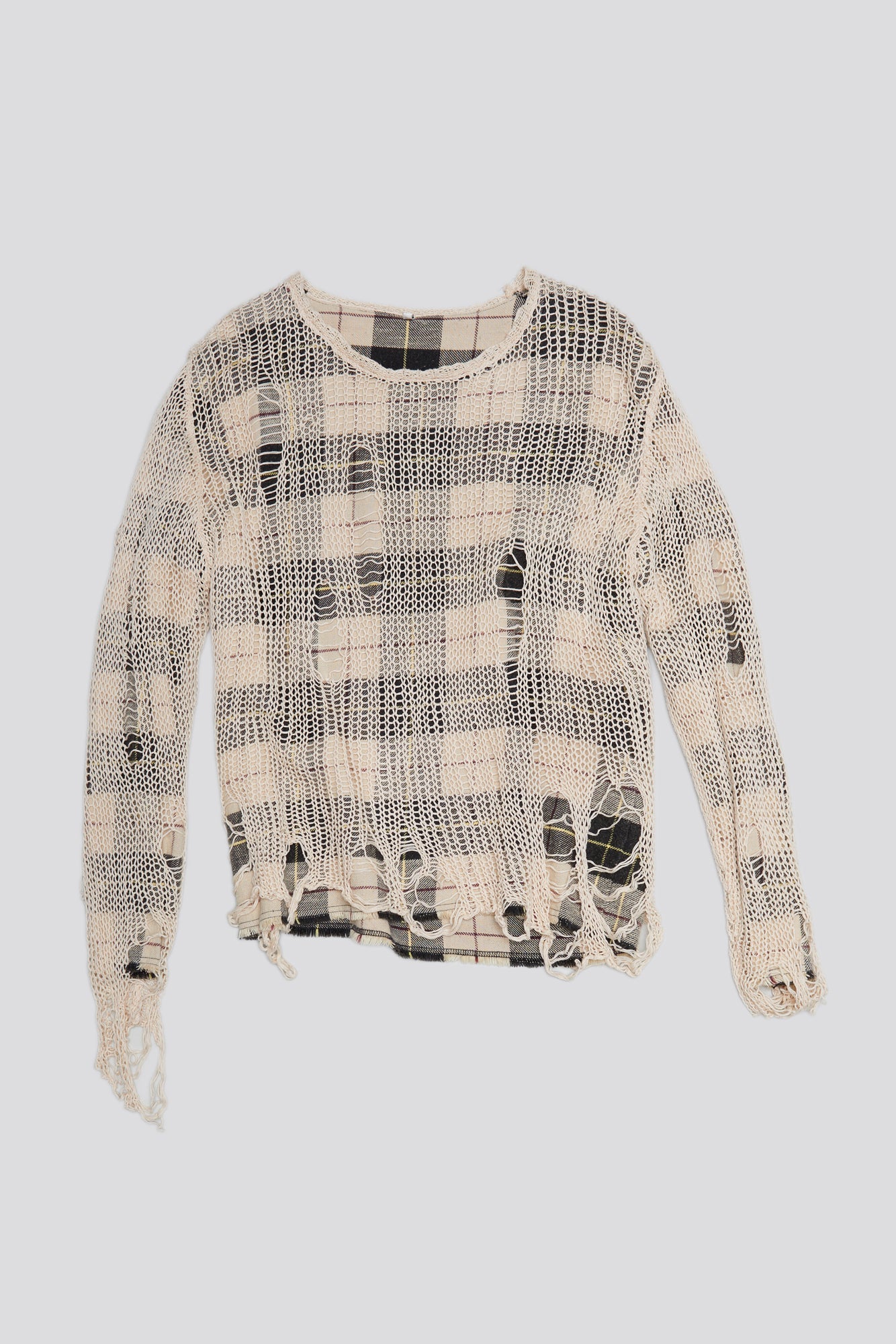 RELAXED OVERLAY CREWNECK - CREAM AND BLACK PLAID