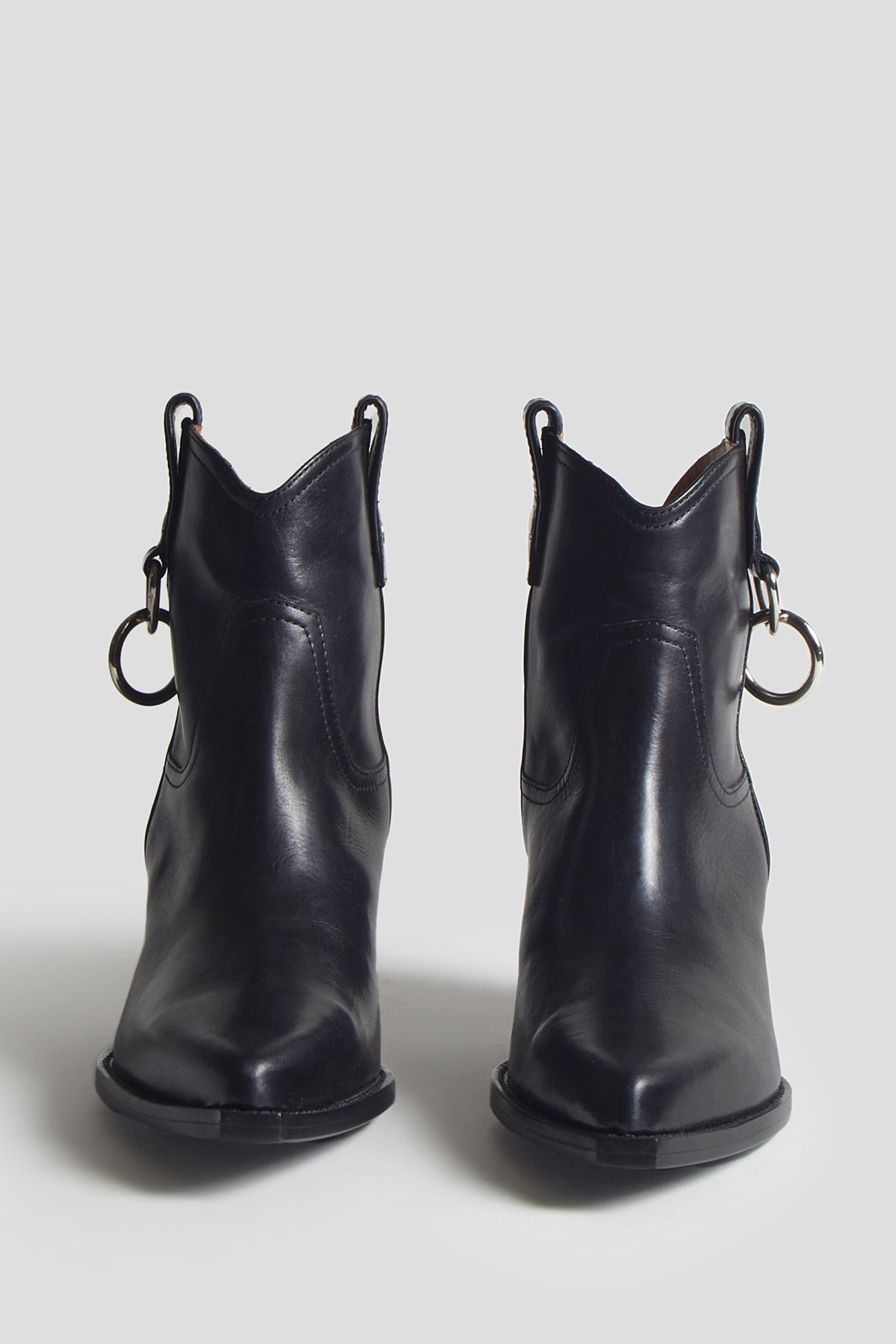 RINGED ANKLE COWBOY BOOT - BLACK