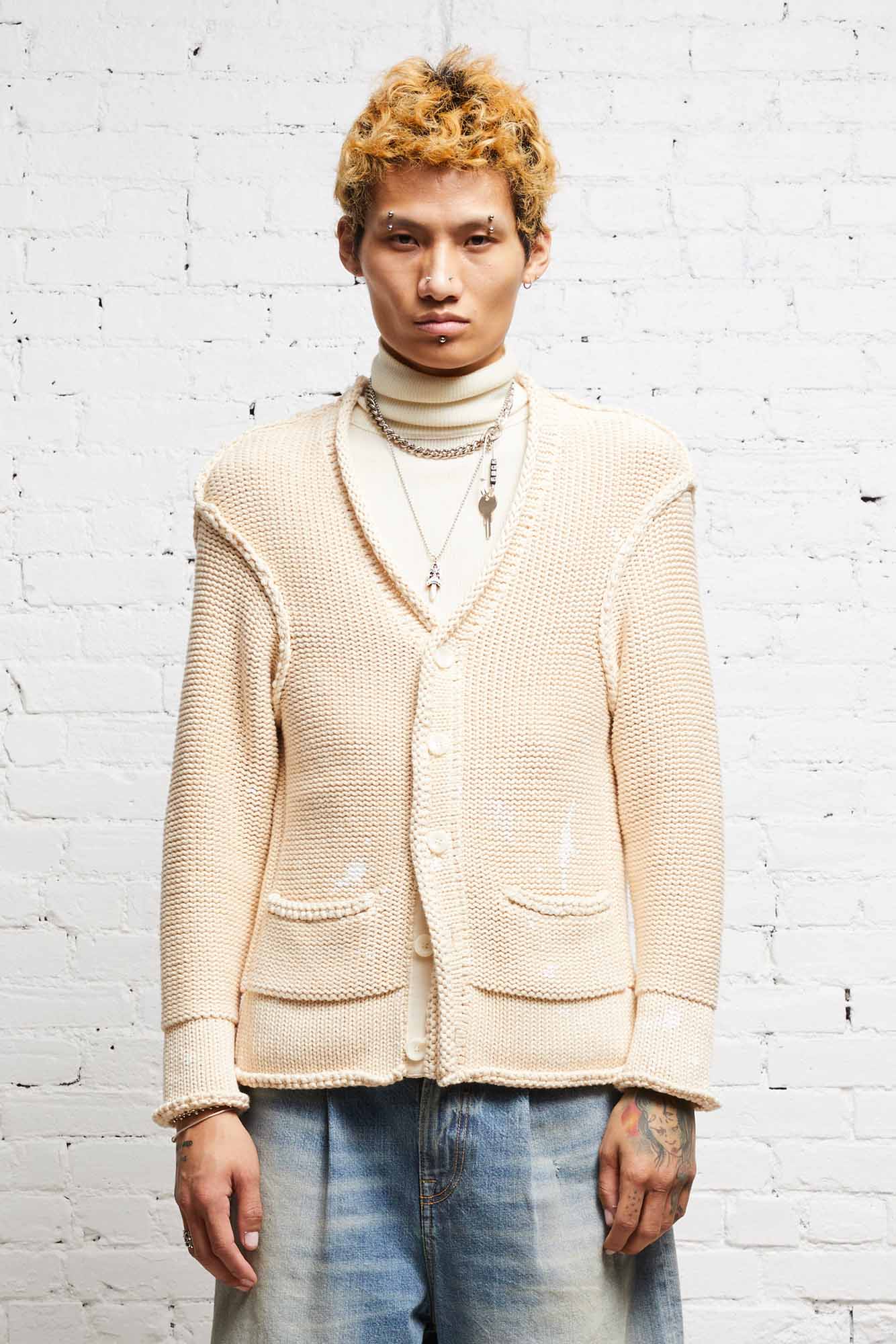 ROLLED EDGE BOXY CARDIGAN - NATURAL