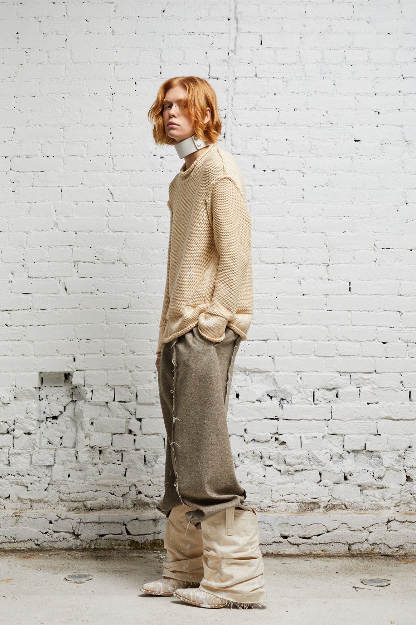ROLLED EDGE BOXY SWEATER - NATURAL