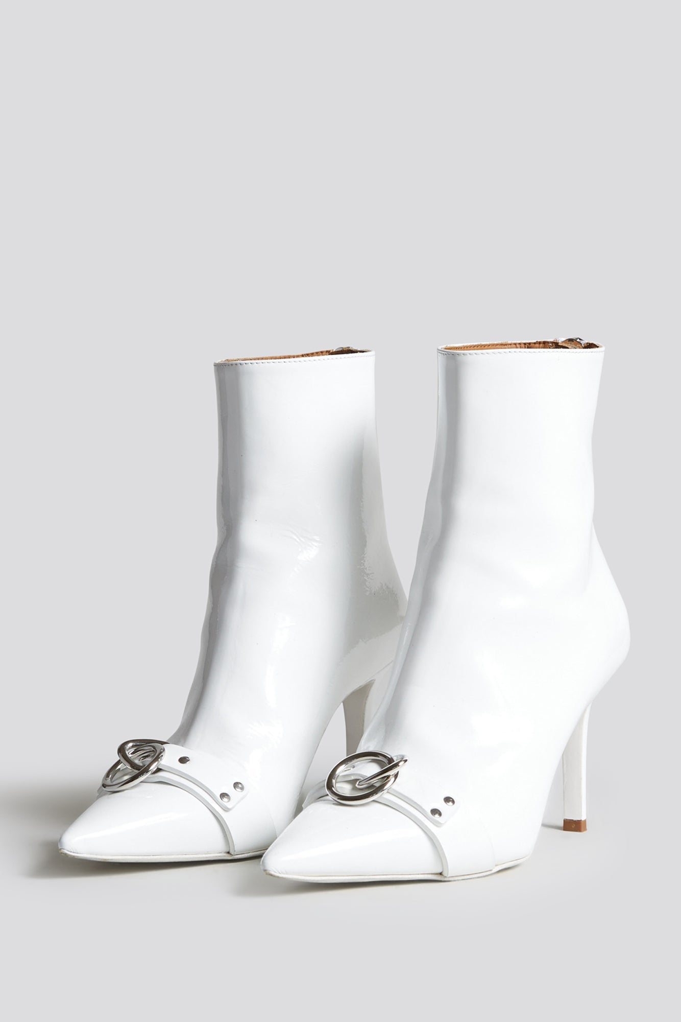 SID HEELED HARNESS BOOT - PATENT WHITE