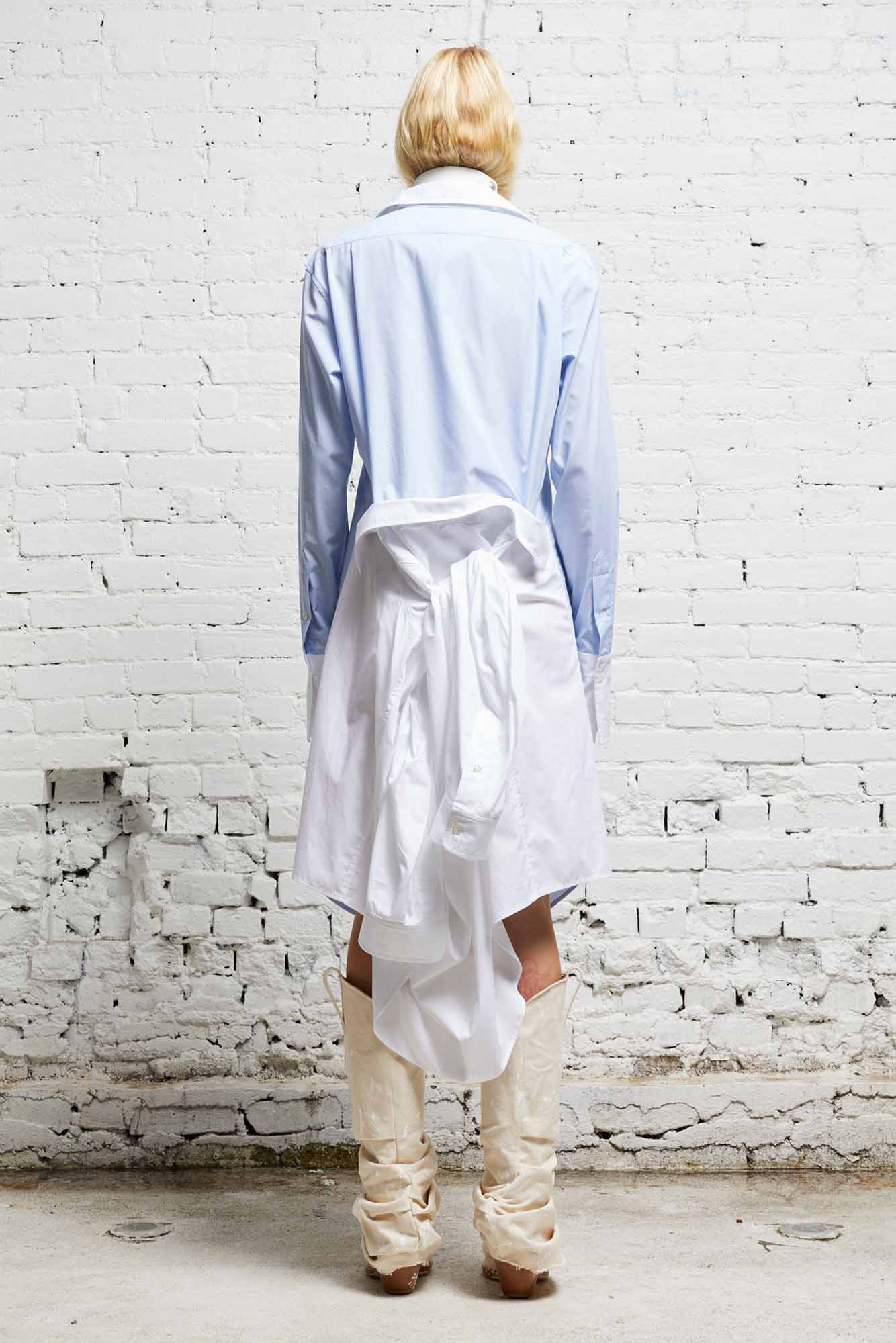 TIE SHIRTDRESS - BLUE AND WHITE