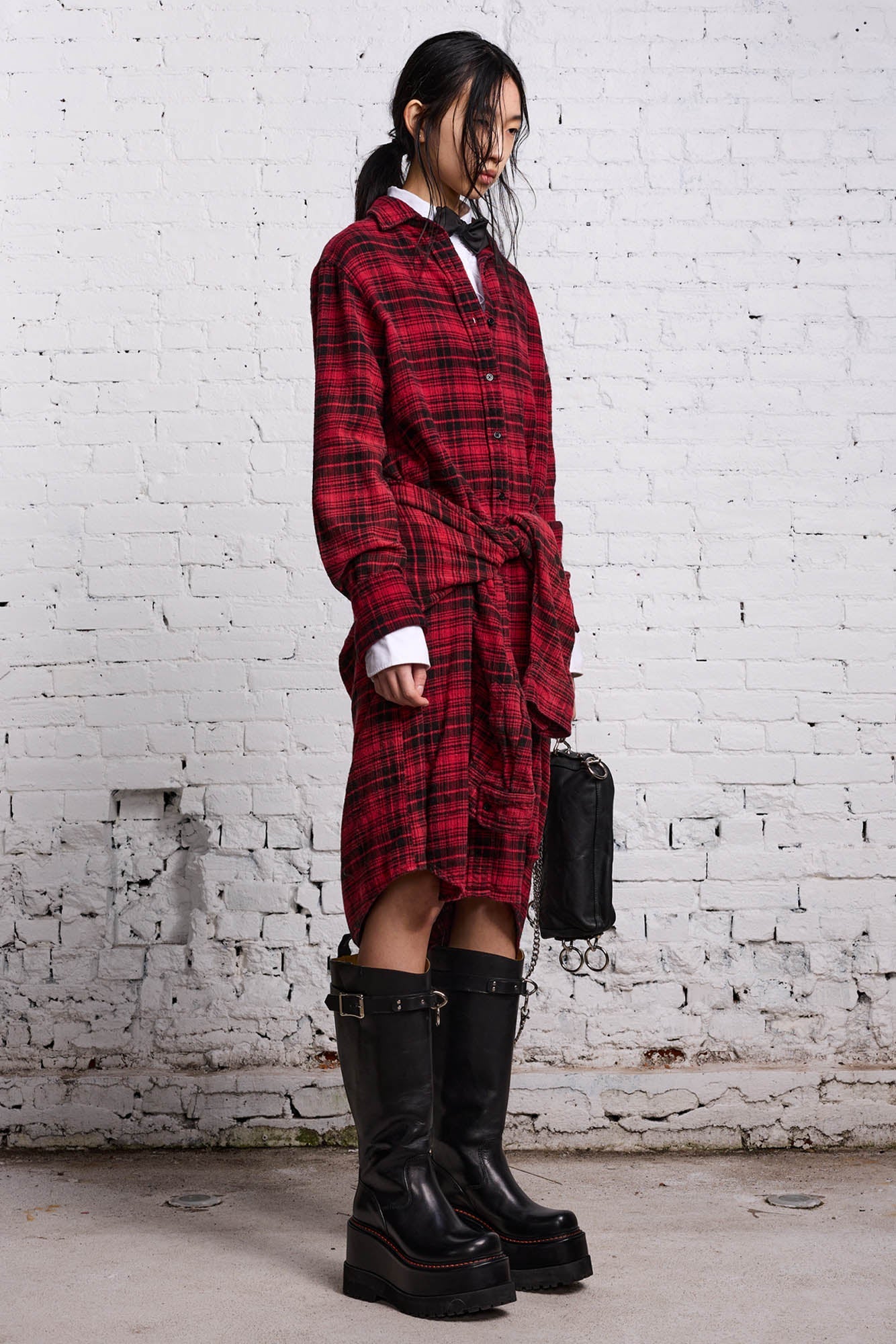 TIE SHIRTDRESS - RED AND BLACK