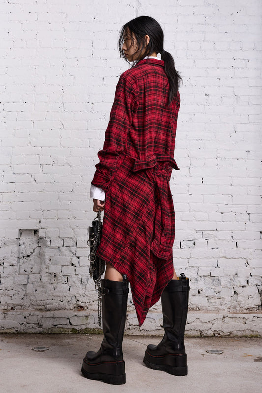 TIE SHIRTDRESS - RED AND BLACK